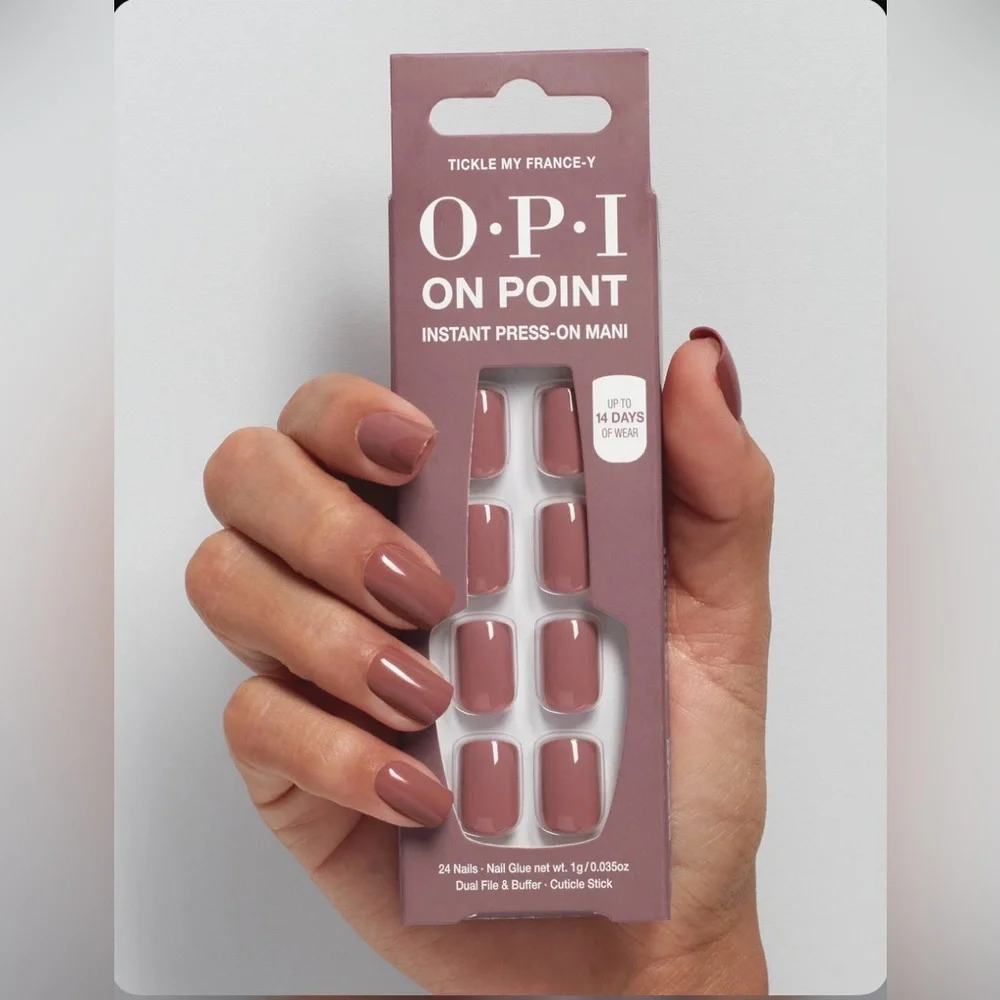 OPI On Point Press-On Nail Kit Tickle My France-y Burgundy Mauve Reusable Vegan